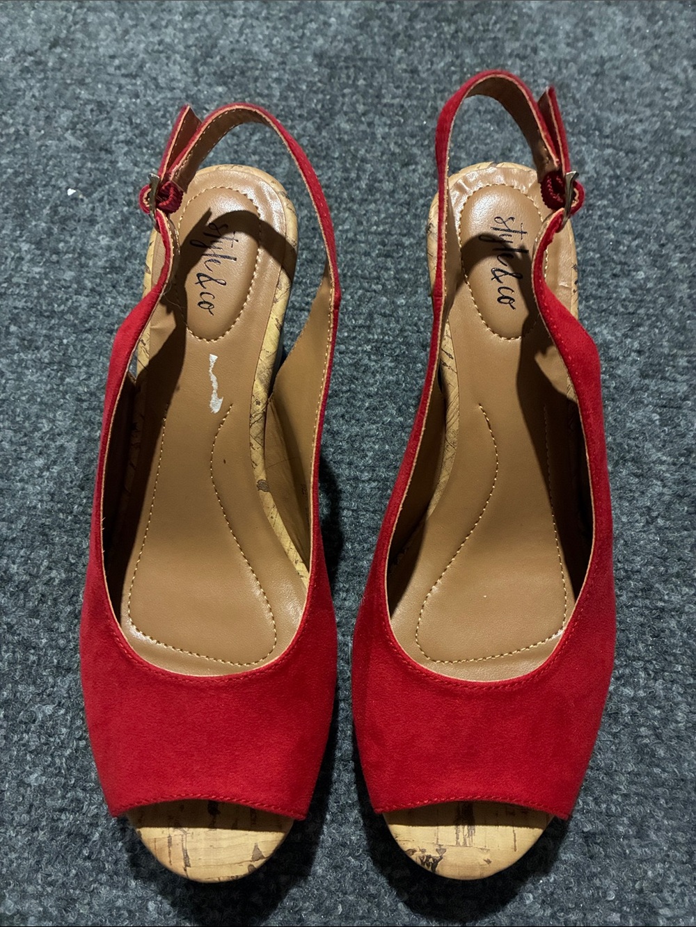 🎄 Style & Co. Red Peep-Toe Slingback Wedges